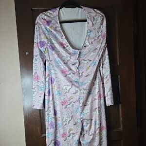 Pink Cartoon Print Button-Up Onesie